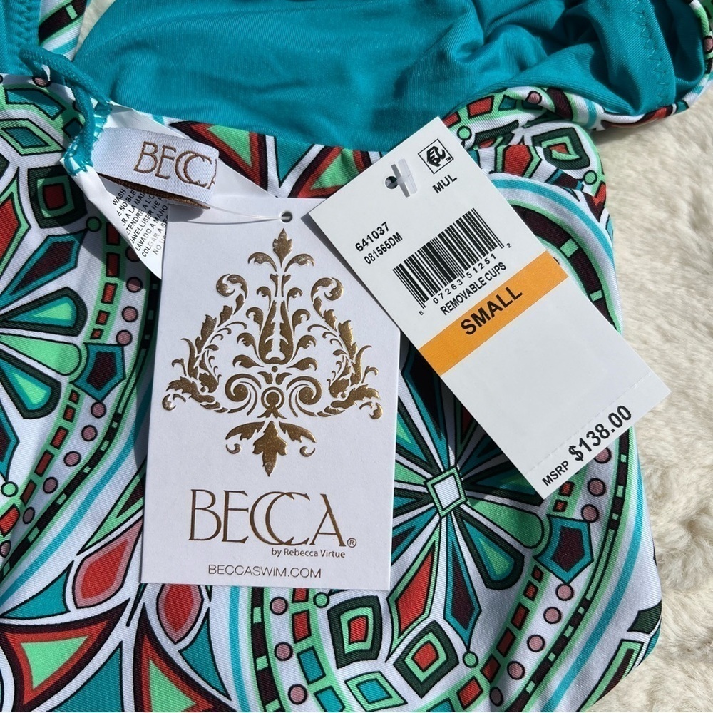 Becca Mosaic Print One Piece Swimsuit Cutout Front Adjustable S NWT - Picture 6 of 7
